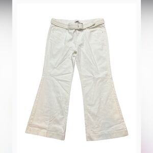 WHBM white wide leg denim jeans stretch mid rise pockets belted plus size 16